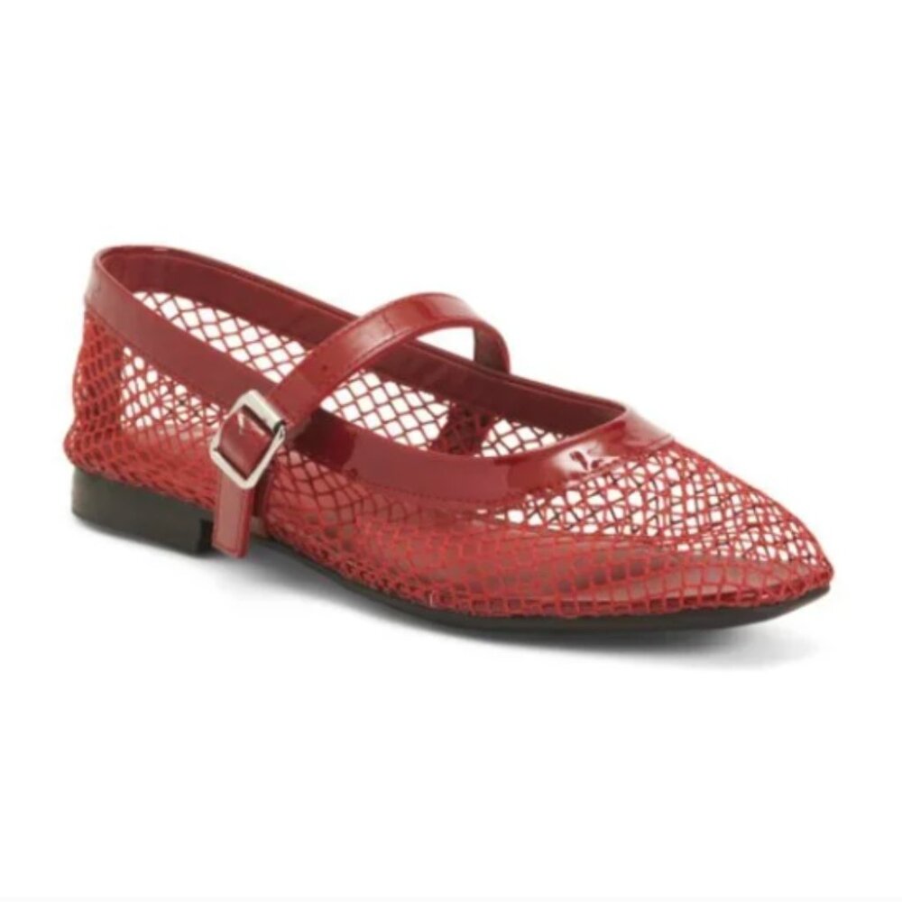 NWT MIA Rayza Deep Red Mesh Faux Patent Leather Flats